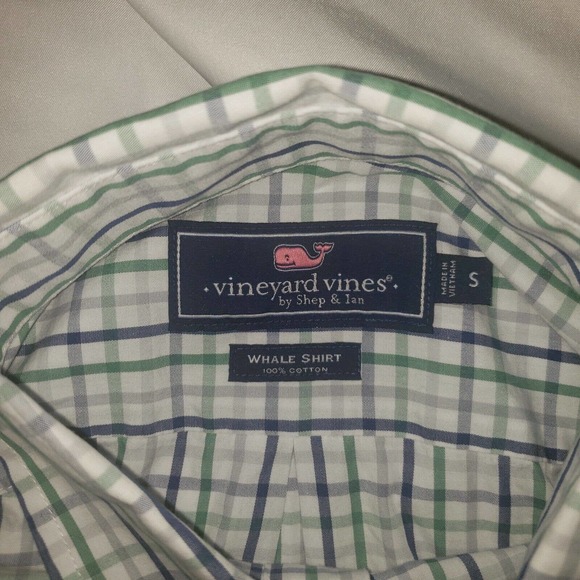 Vineyard Vines Mens Slim Fit Whale‎ Shirt Blue Green Plaid L/S Sz Small S Cotton - Picture 2 of 8